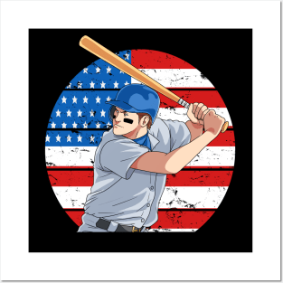 Baseball Player Home run Hitter American Flag Posters and Art